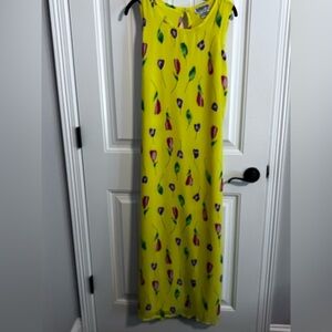 #4530. Liberty Fashions Women's Yellow Floral Print Chiffon Maxi Dress. Size 18
